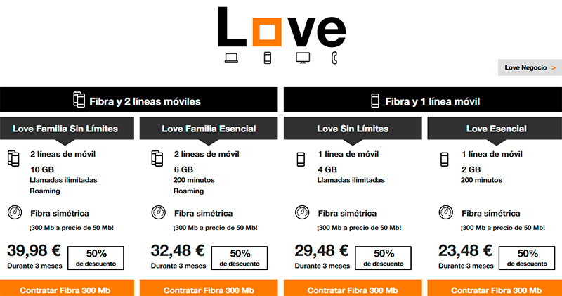 Orange lanza una nueva oferta Love Familia Total con 500mb simtricos