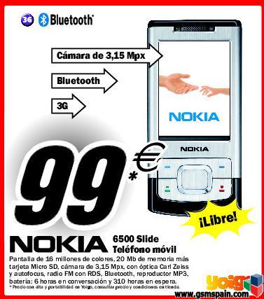 Nokia 6500 Slide LIBRE a 99€ contrato Yoigo en Mediamarkt