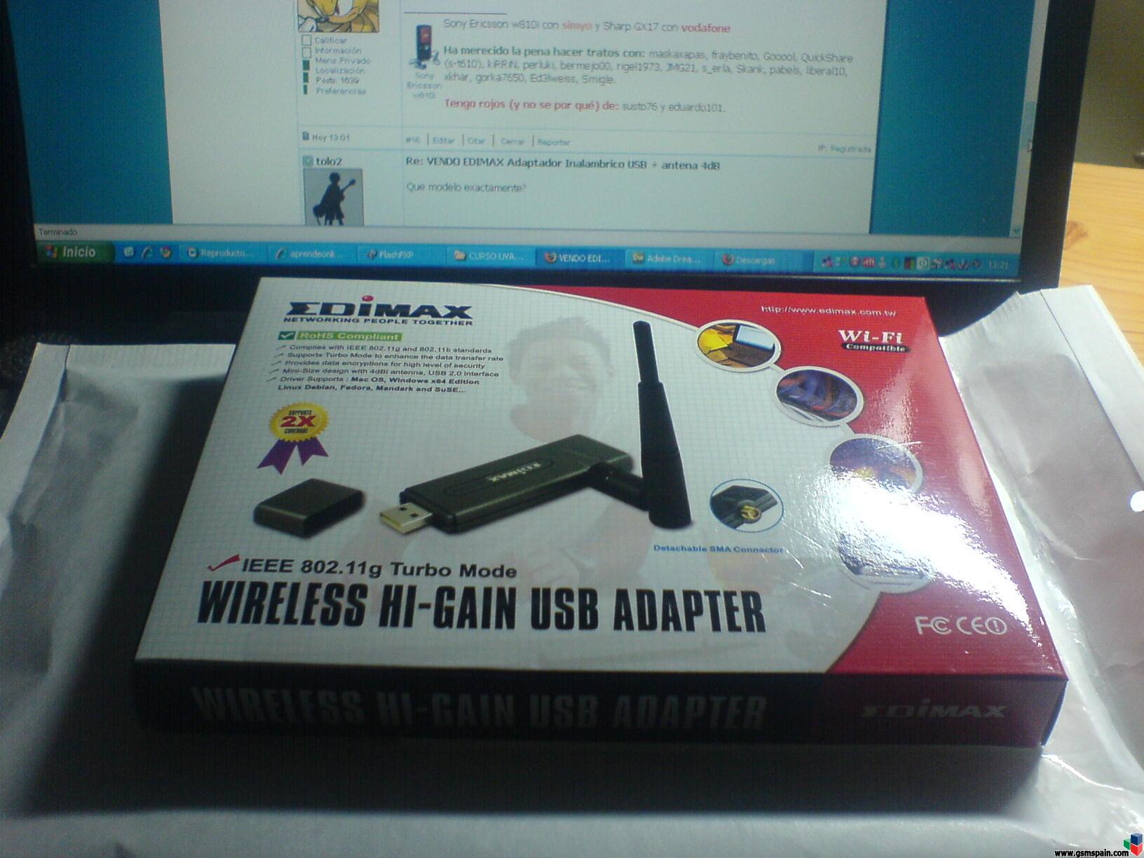 VENDO EDIMAX Adaptador Inalambrico USB + antena 4dB