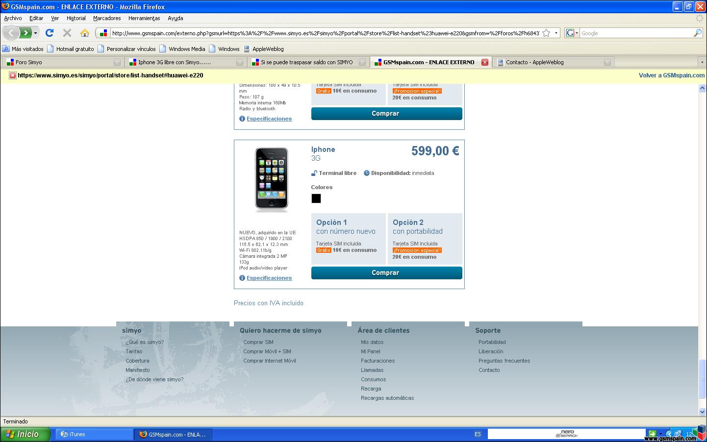 Iphone 3G libre con Simyo......