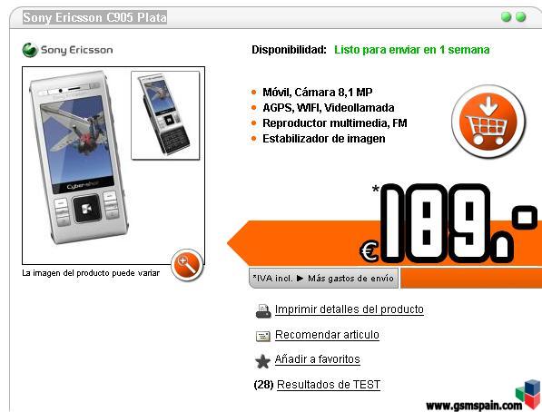 Quin quiere un Sony Ericsson C905 Plata Libre por 189 ?