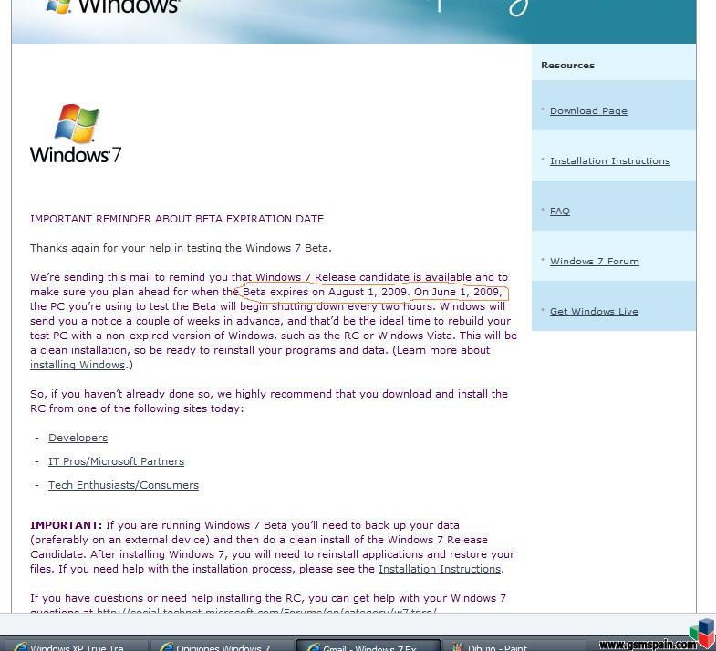 Opiniones Windows 7 RC100