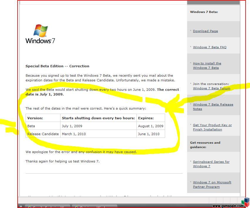 Opiniones Windows 7 RC100
