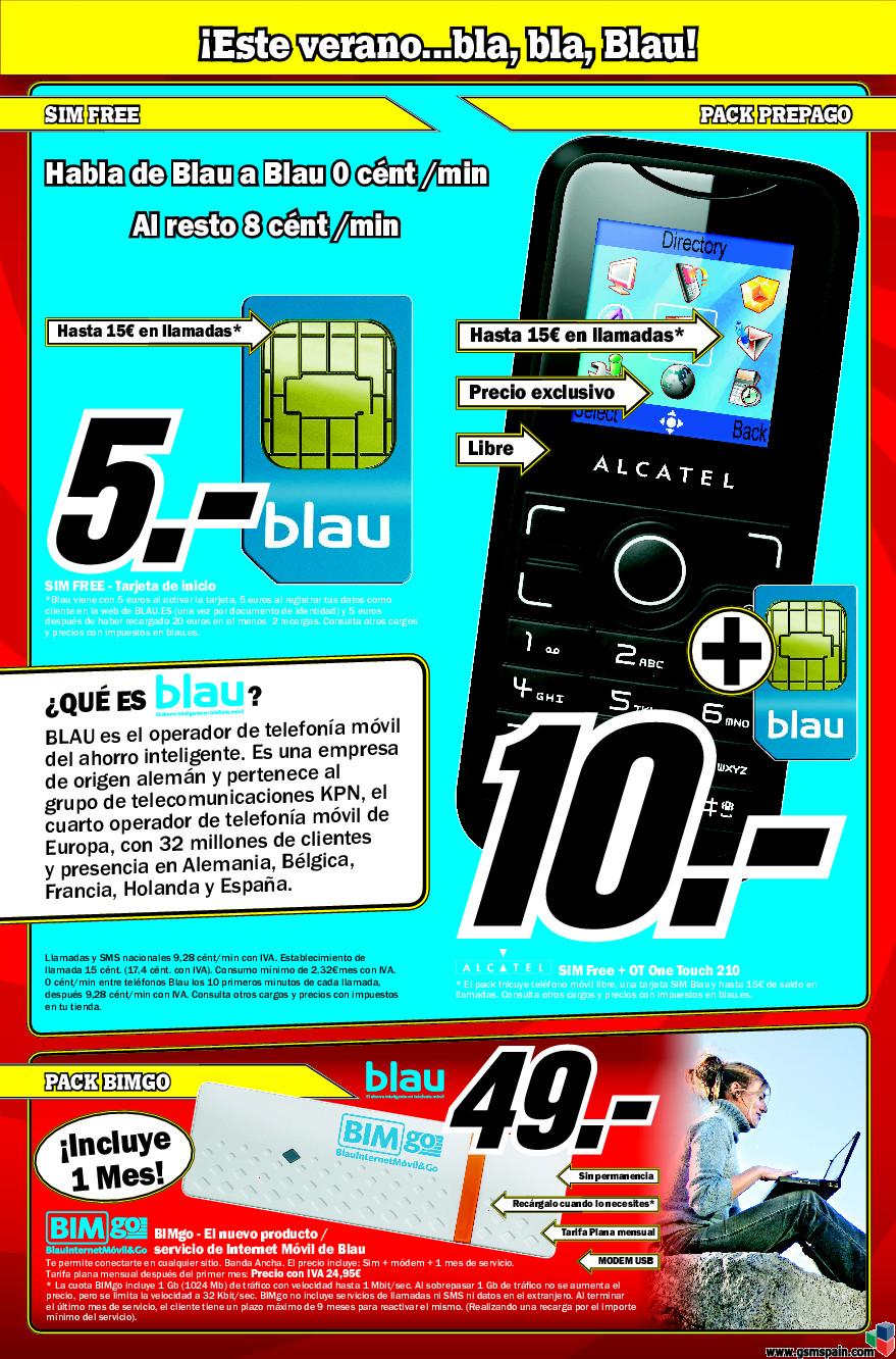 Oferta Mediamark movil libre + tarjeta blau por 10 euros