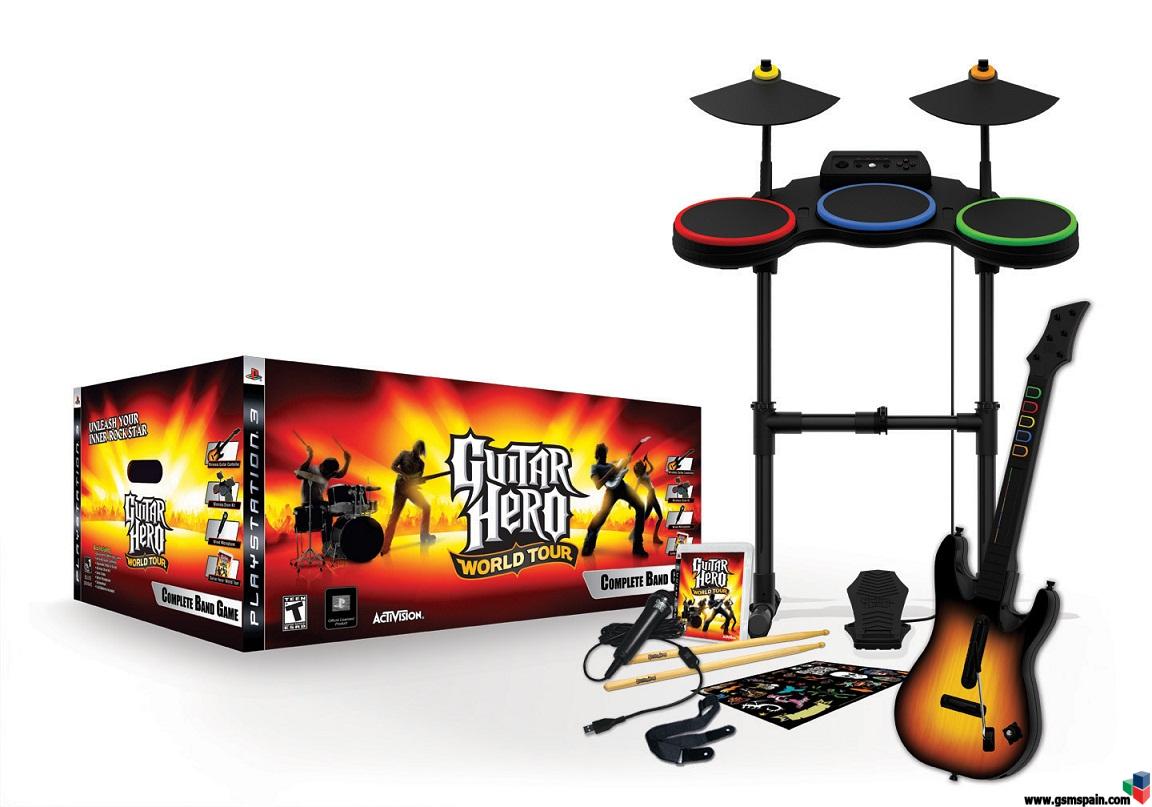 vendo GUITAR HERO: WORLD TOUR PACK COMPLETO PS3 bateria, guitarra,  microValenci