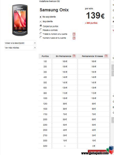 Samsung Onix - Canje puntos - Precio permanencia=precio sin permanencia