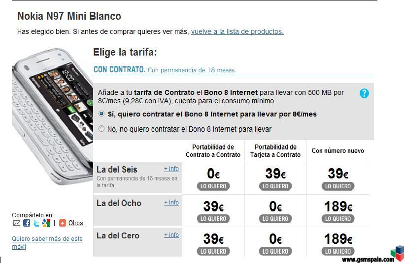 Ya aparece en la web de Yoigo el Nokia N97 Mini y con un error en el precio.