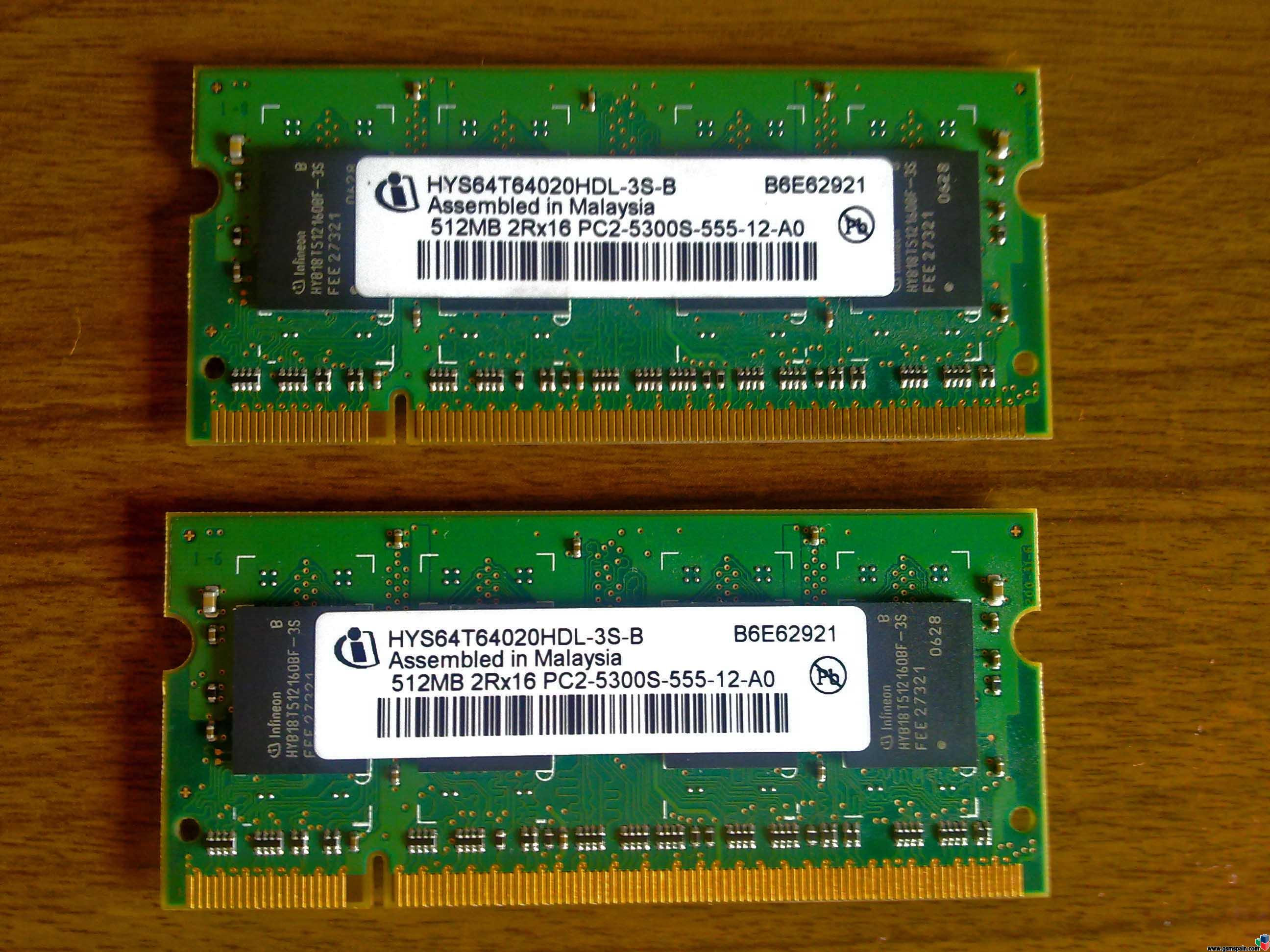 Vendo 2 Memorias Ram - c/u  512 MB - SO DIMM DDR II - 667 MHz / PC2-5300