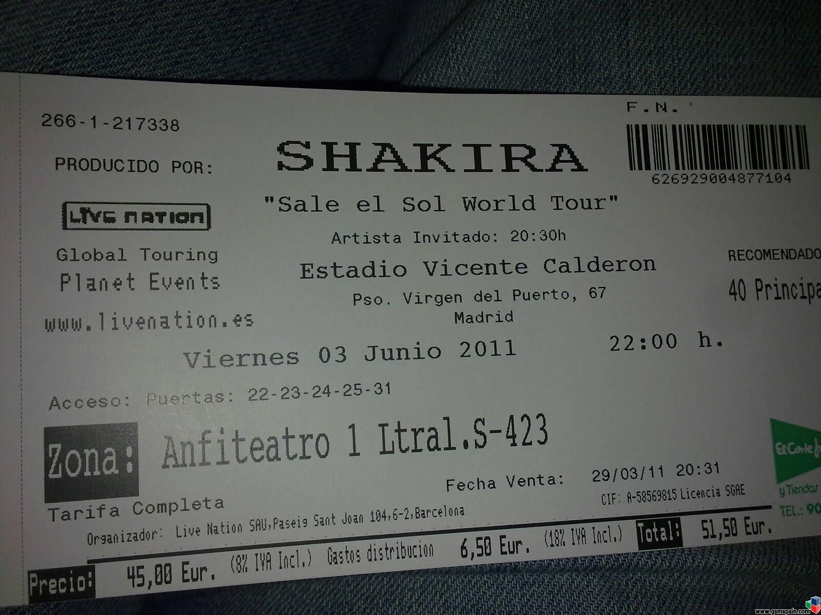 [VENDO] 2 entradas de Shakira para el concierto de Madrid del dia 3 junio