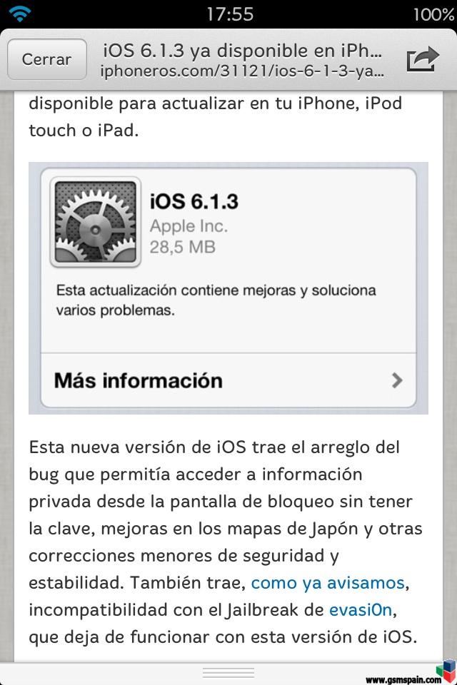 [HILO OFICIAL] iOS 6.1.3 Disponible para actualizar