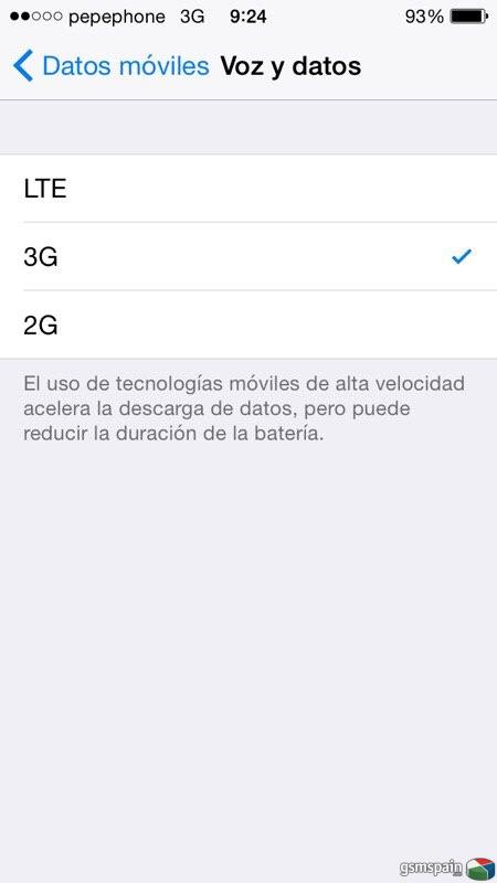 iOS 8.1 permitir cambiar entre 2G/3G/4G