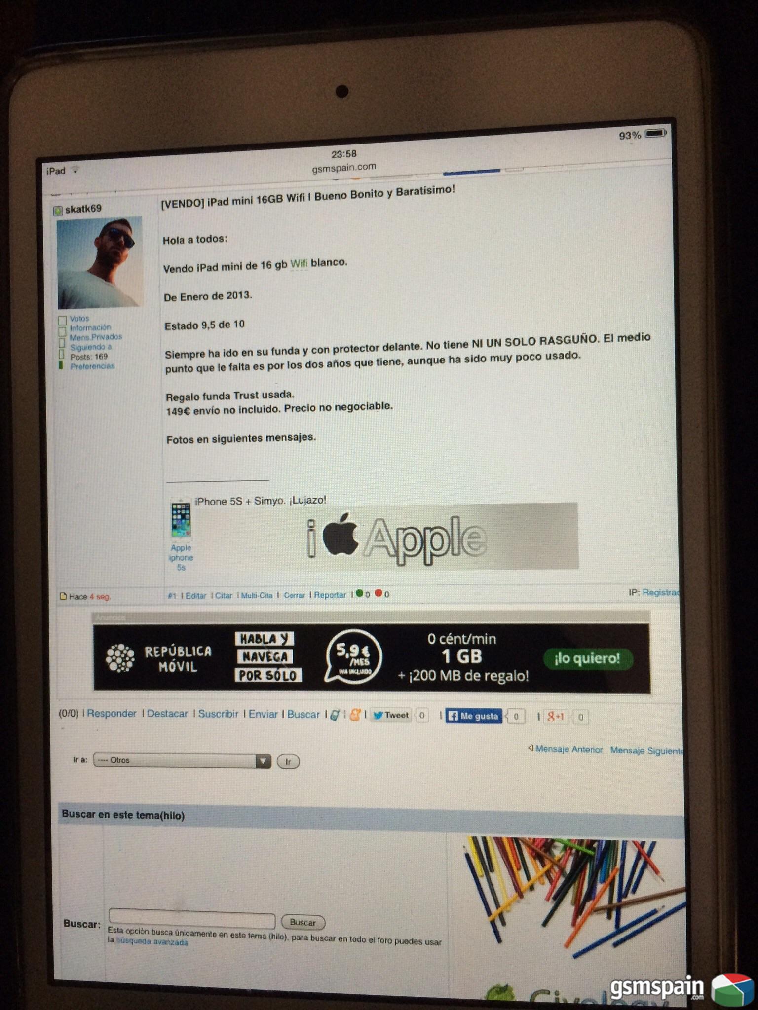 [VENDO] iPad mini 16GB Wifi | Bueno Bonito y Baratsimo!