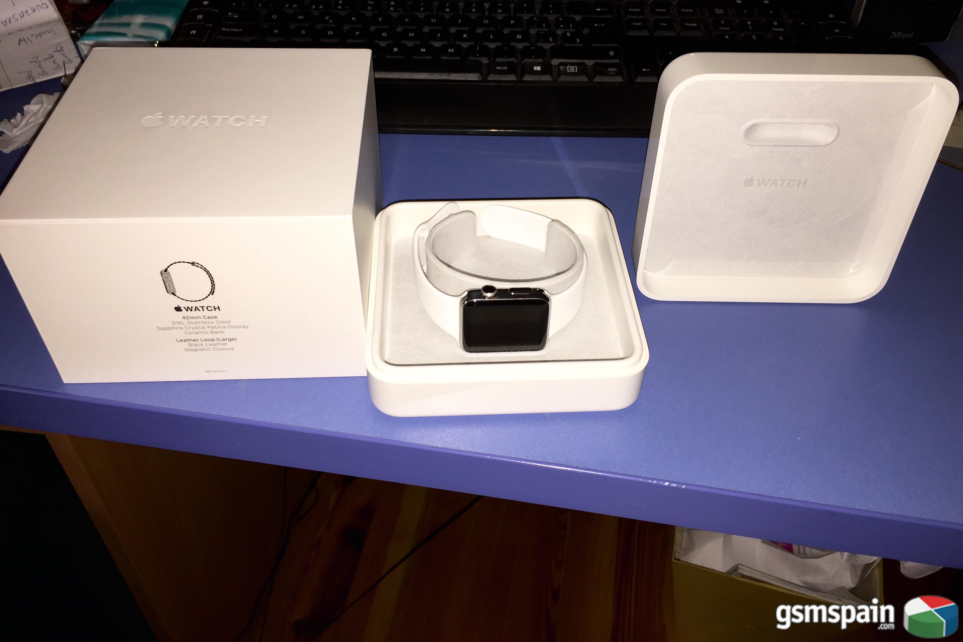 [VENDO] Apple Watch Acero 42 mm + Correa Loop Piel Negra + Correa Sport Blanca. 2 dias de uso