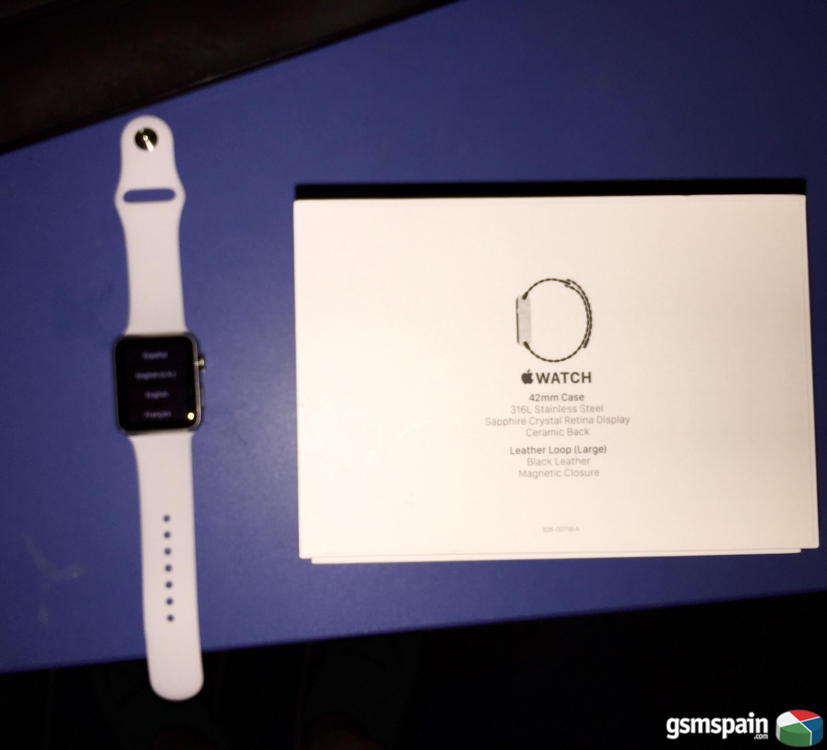 [VENDO] Apple Watch Acero 42 mm + Correa Loop Piel Negra + Correa Sport Blanca. 2 dias de uso