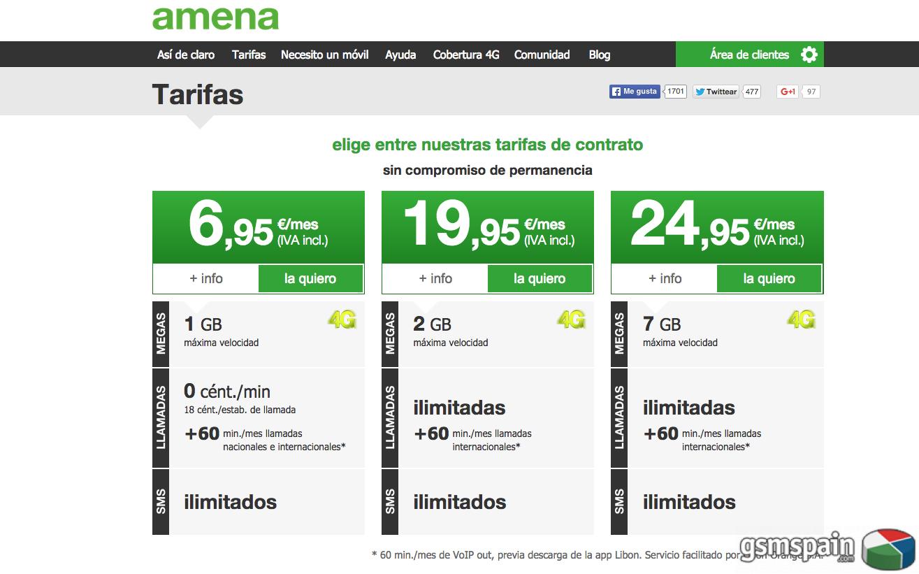 Amena lanzar prximamente 7Gb + llamadas ilimitadas por 24,95 euros