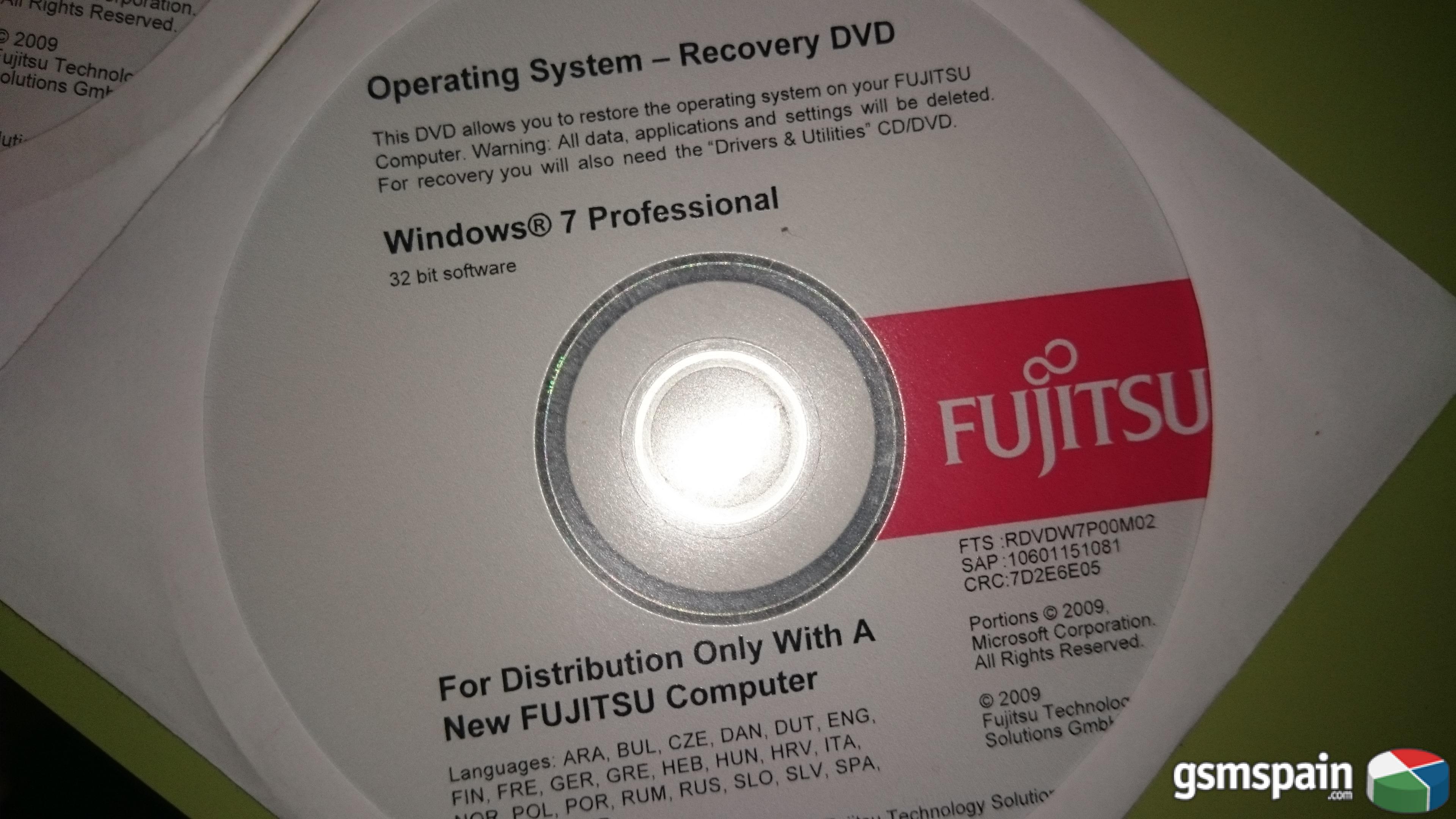 [vendo] Dvd Fujitsu  64 Bits Y 32 Bits De Windows 7 Professional  En 25 Idiomas