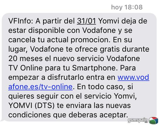 Vodafone cancela suscripcion a Yomvi