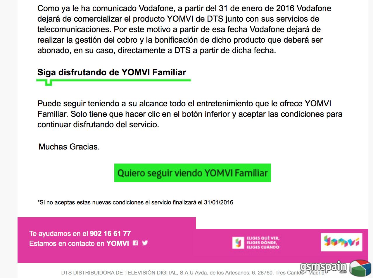 Vodafone cancela suscripcion a Yomvi