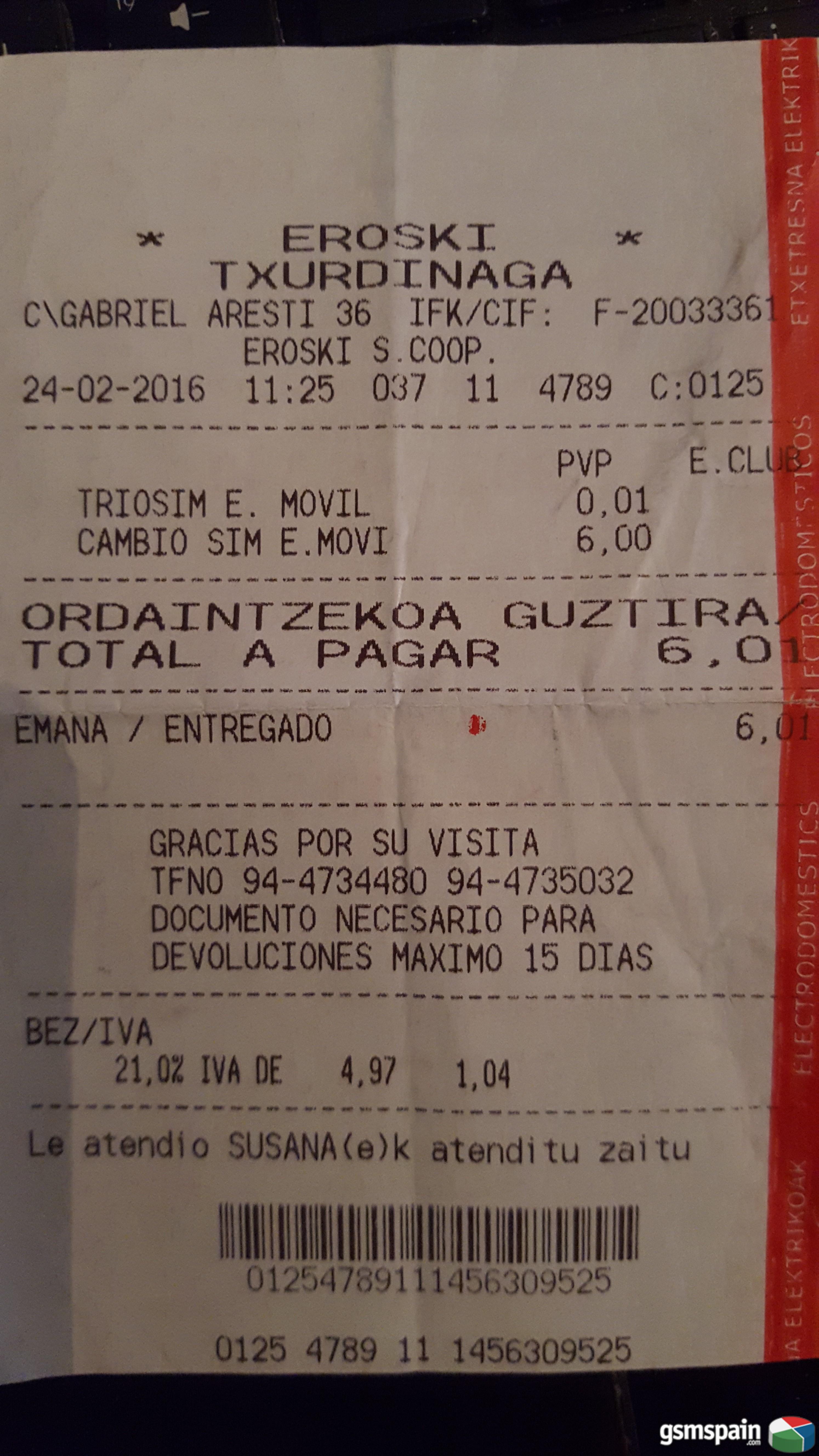 [hilo Oficial] Importante Para Los Clientes De Eroski Mvil