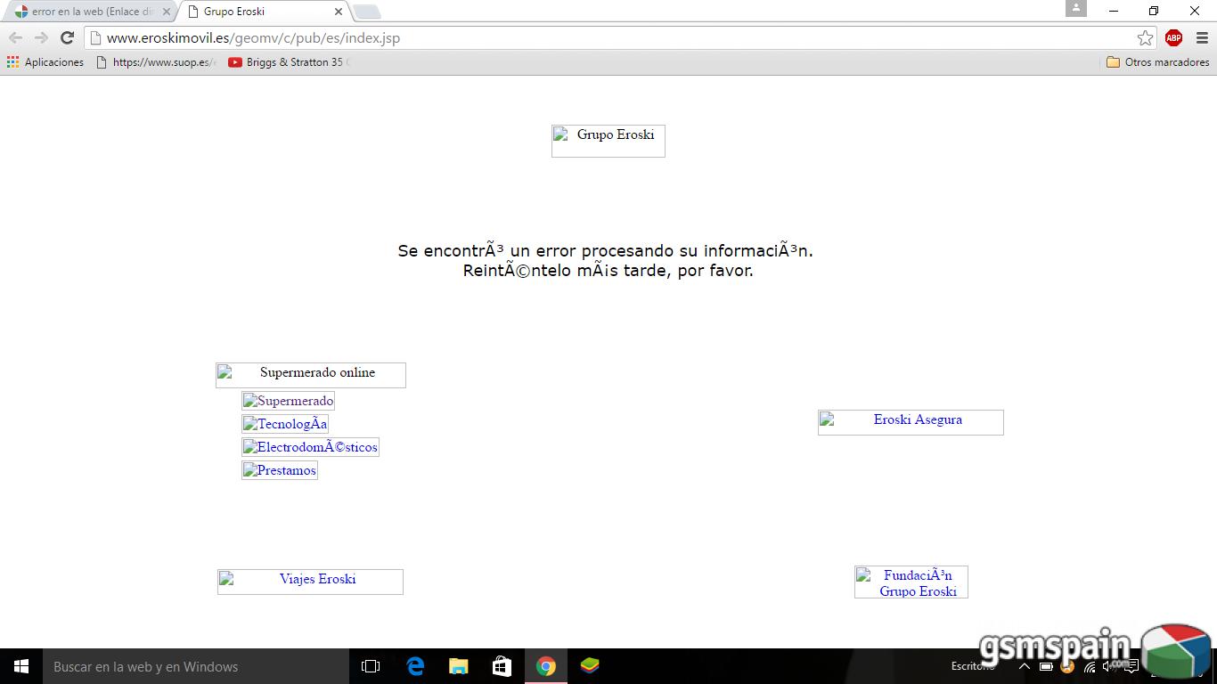 error en la web