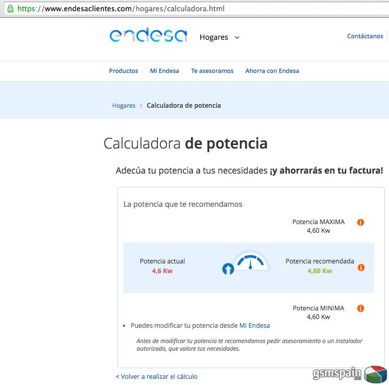 Estafa en la calculadora de KW recomendados por ENDESA