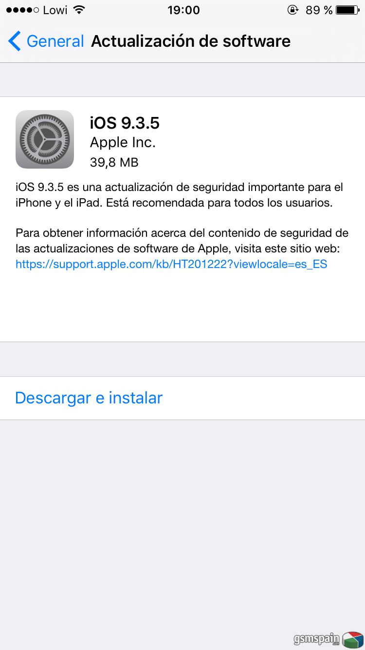 Apple lanza iOS 9.3.5