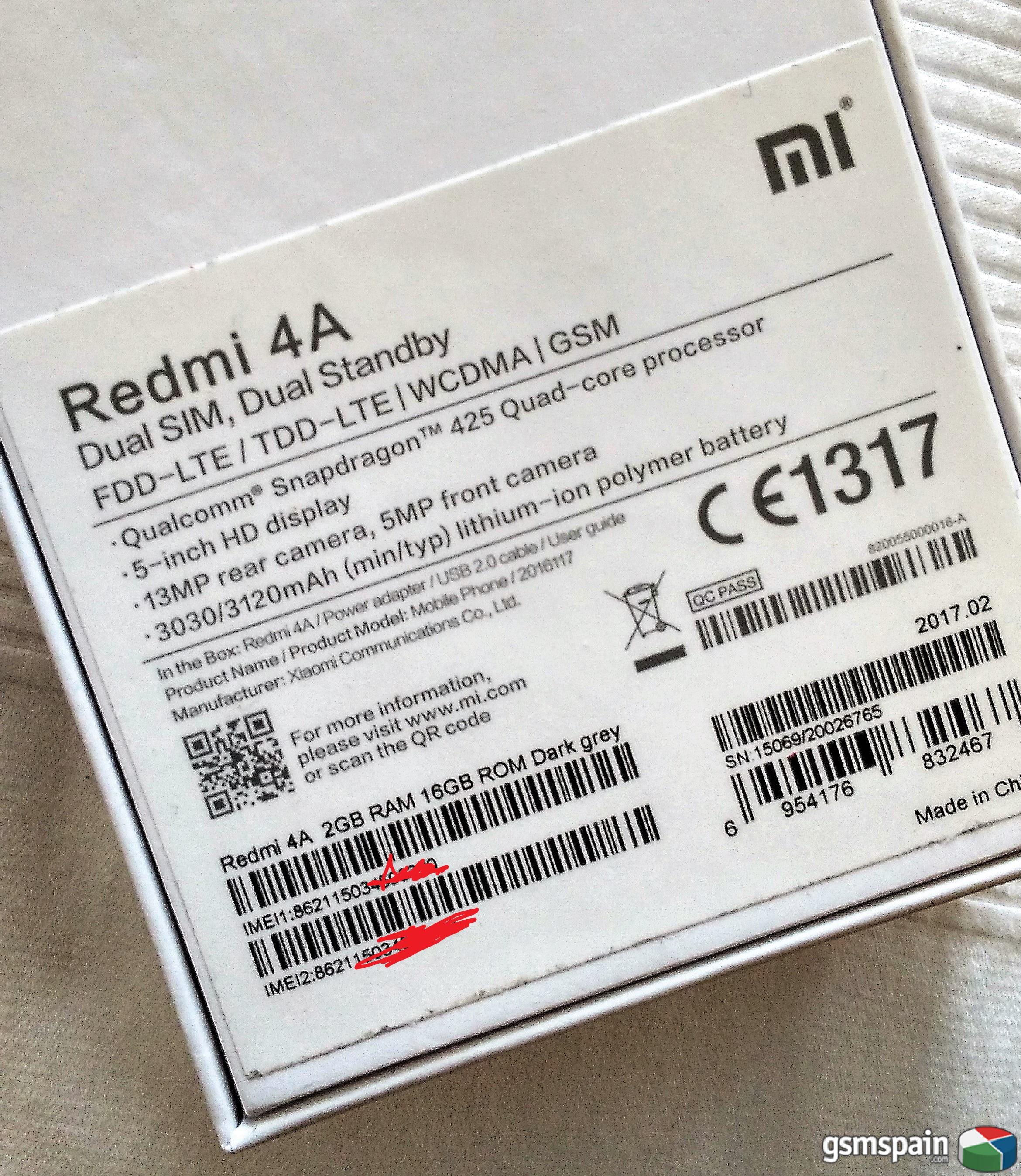 [VENDO] Xiaomi Redmi 4A Negro 2/16 IMPOLUTO (89.90  GI)