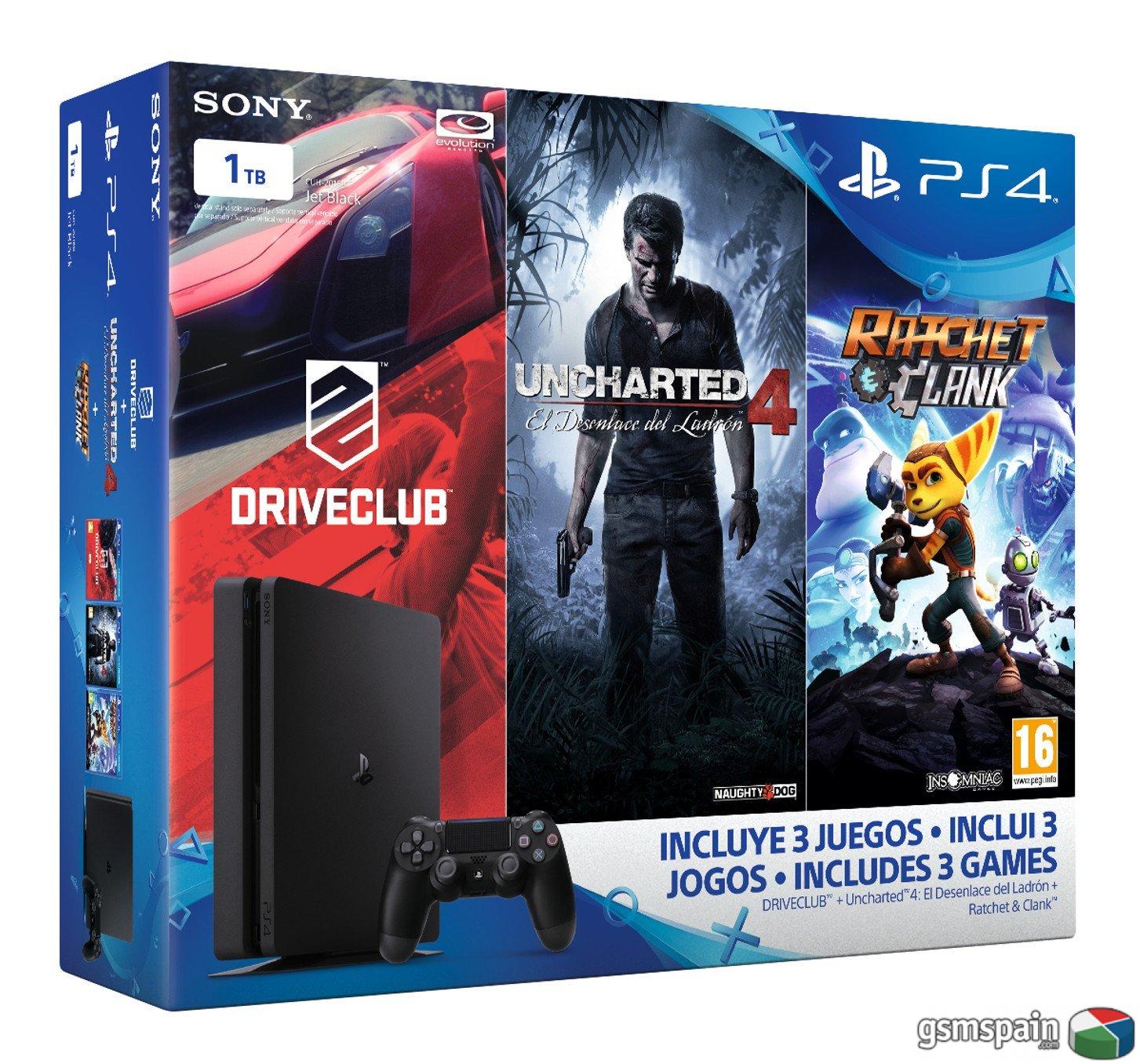 [VENDO] PlayStation 4 Slim (PS4) 1TB - Consola + Uncharted 4 + DriveClub + Ratchet & Clank