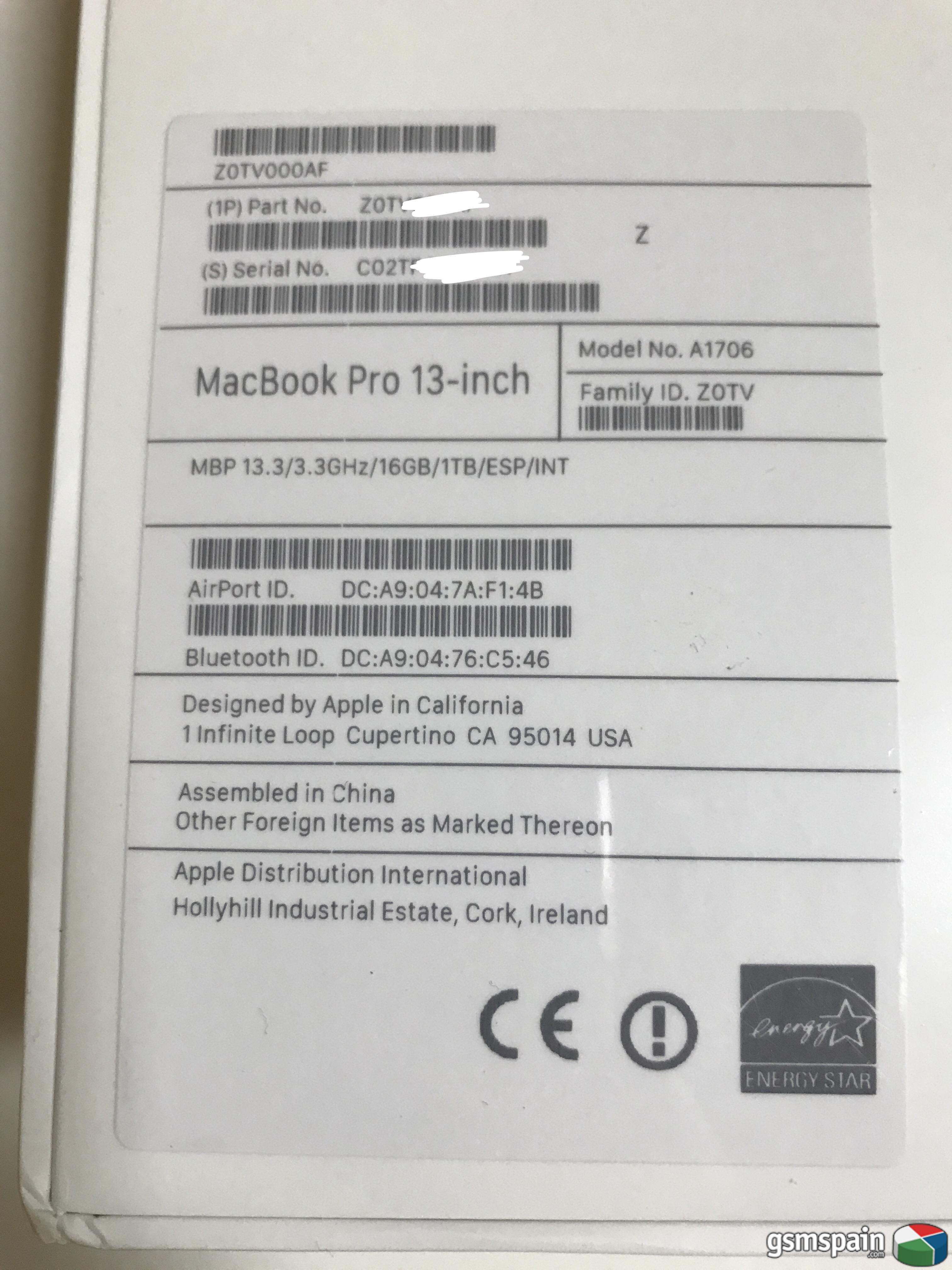 [VENDO] OFERTN! MacBook Pro Touch Bar Gris Espacial 13,3" i7, 3,3Ghz, 16GB Ram, 1TB 2399G.I