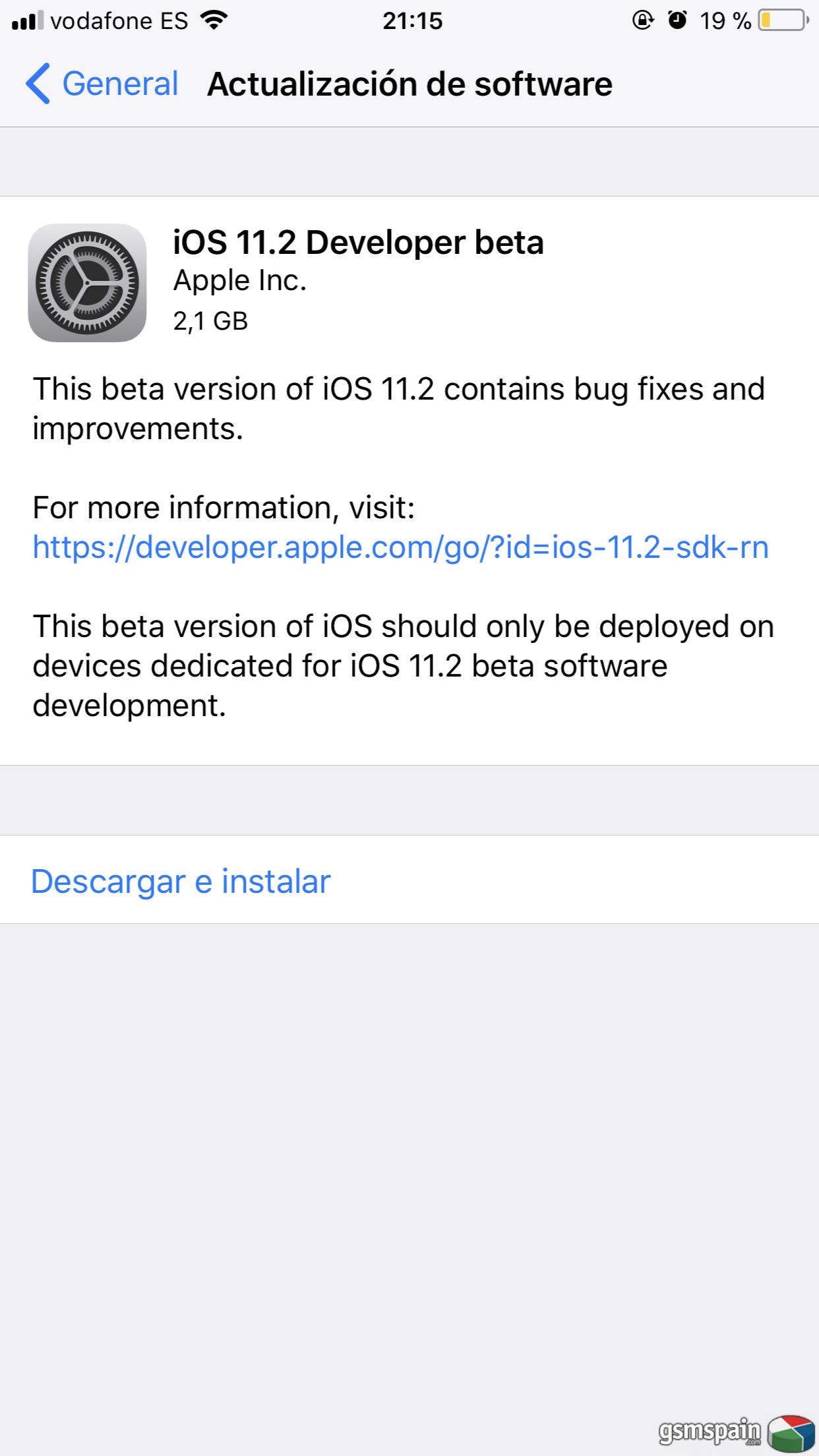 iOS 11.2 beta para desarrolladores