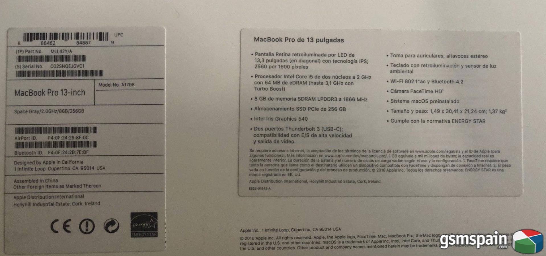 [VENDO] Macbook Pro 2016 13'' Gris Espacial 256 Gb 8 RAM sin TouchBar