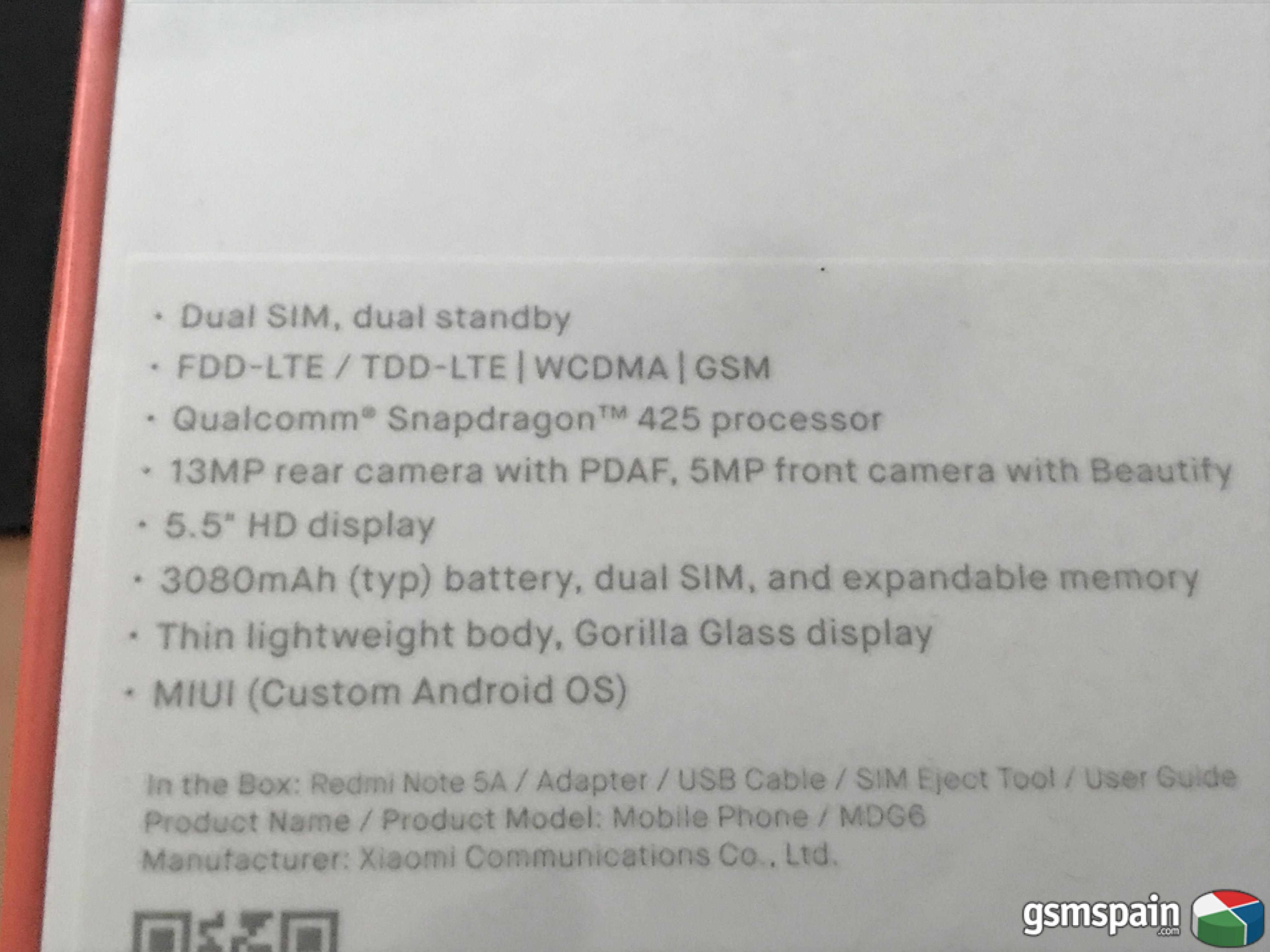 [VENDO] Xiaomi Redmi Note 5A GOLD (Version Global)