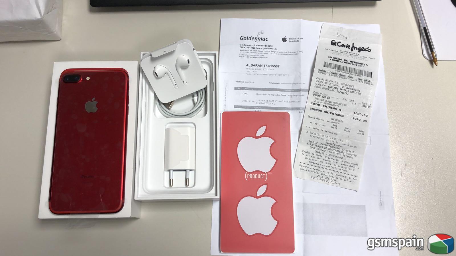 [VENDO] Iphone 7 Plus 128gb Rojo factura Corte Ingles 1 mes