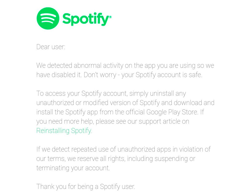 Spotify comienza a bloquear versiones pirateadas de su app