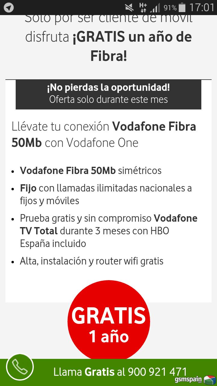Fibra 50 Vodafone GRATIS 1 ao