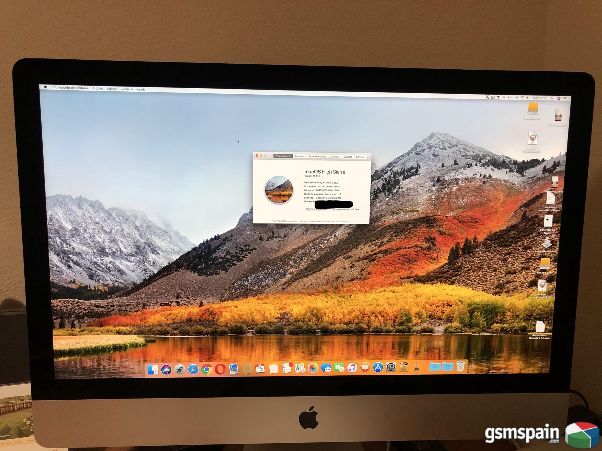 [VENDO]  Vendo iMac 27" 5k Mid 2017. Tope de Gama (i7, SSD 512Gb,Radeon Pro 580,...)