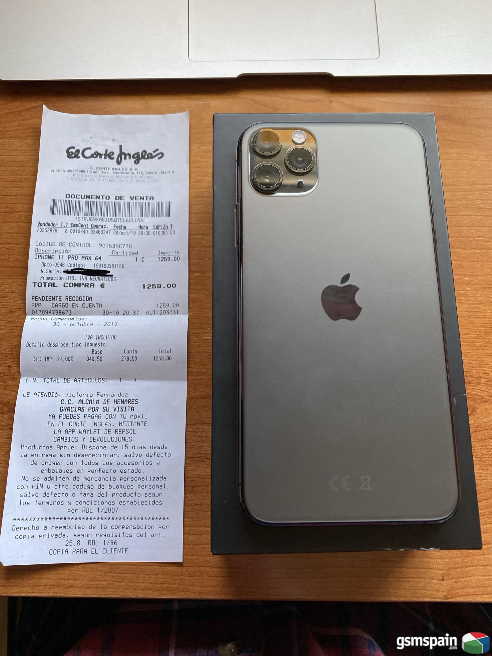 [VENDO] Iphone 11 Pro Max 64gb space gray con factura del Corte Ingls