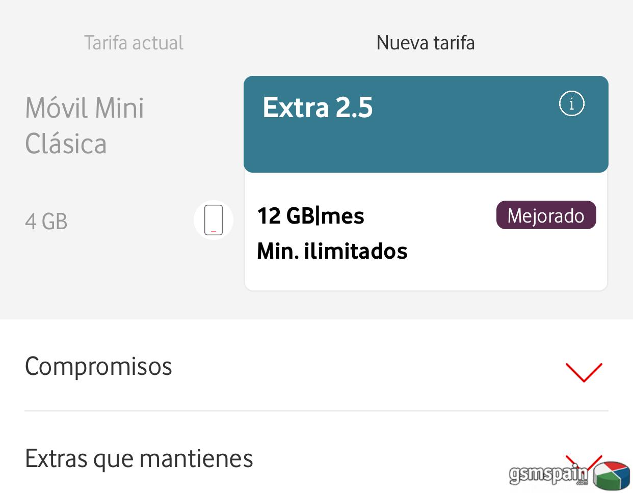 Tarifa nueva Movil Extra 2.5