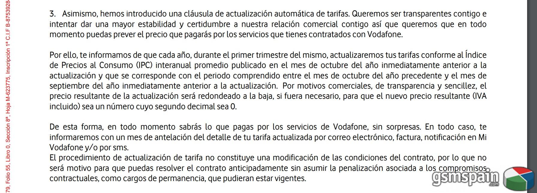 Vodafone subir sus tarifas de acuerdo con el IPC anual...