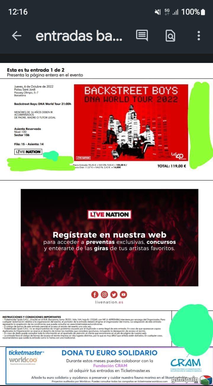 [vendo] 2 Entradas Backstreetboys Barcelona 6 Octubre