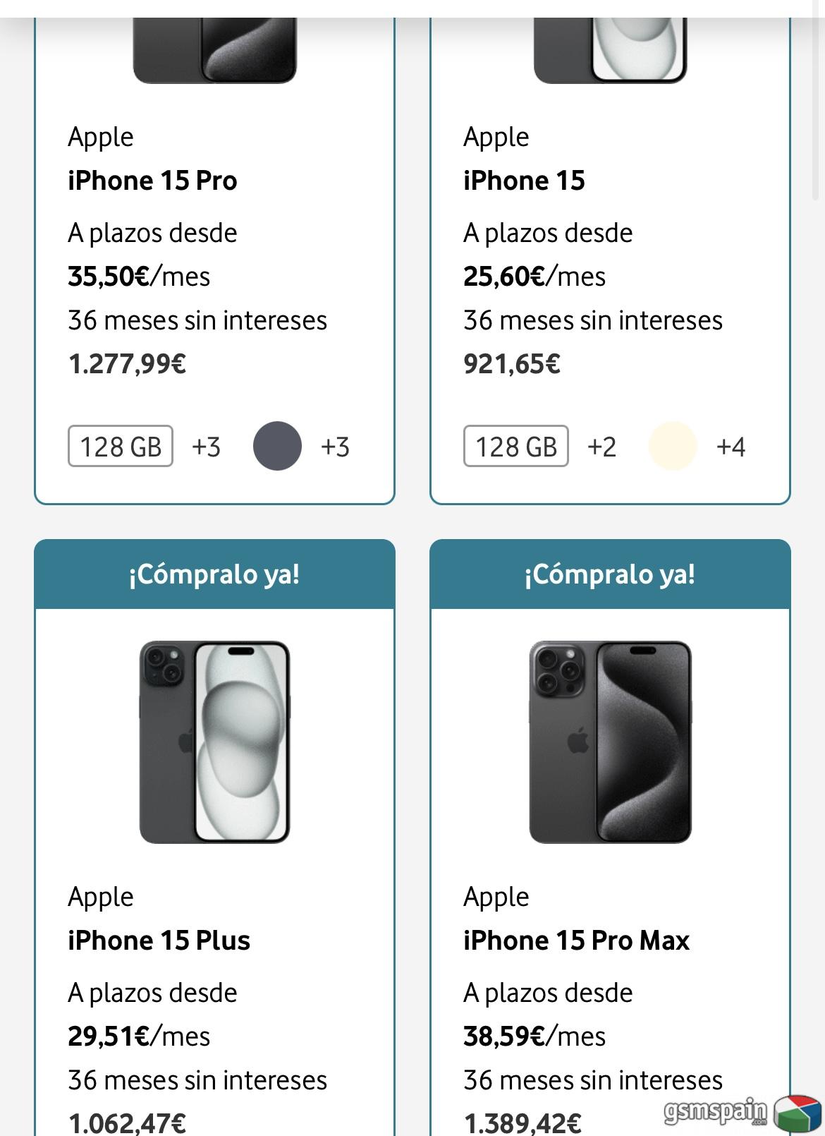 [HILO OFICIAL] Oferta Vodafone por iPhone 15, iPhone 15 Pro y Pro Max